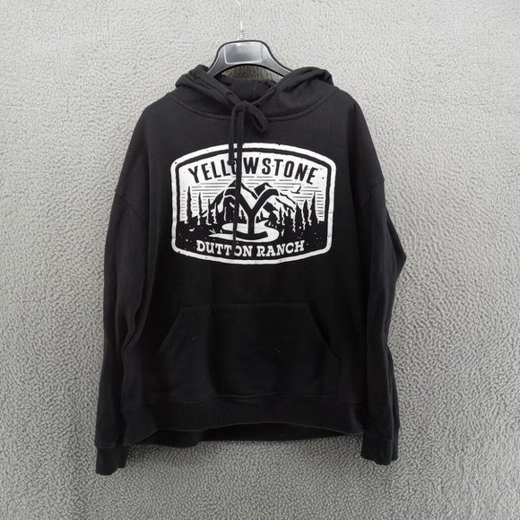Yellowstone Dutton Ranch Sweatshirt Mens Large Black Pullover Hoodie Lightweight - Picture 1 of 7